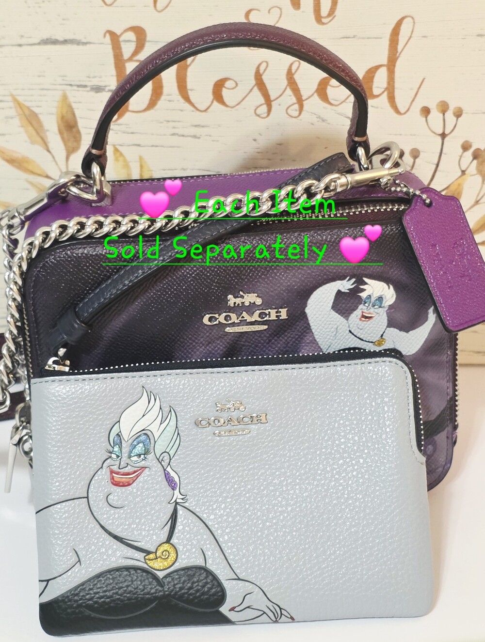 Coach Disney X Coach Corner Zip Wristlet Ursula Motif Ice Blue Multi Rare CC827 - Picture 3 of 15